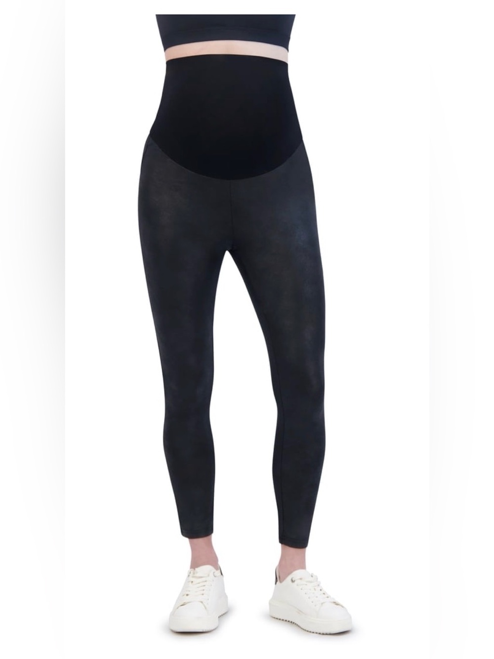 Time and Tru Black Faux-Leather Maternity Leggings